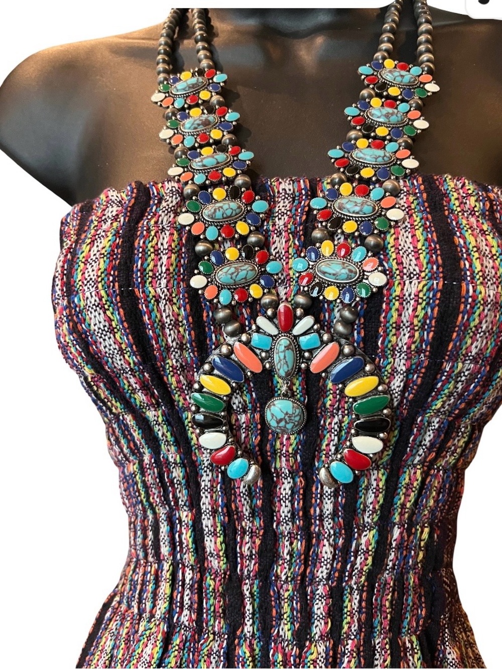 NWT SouthwestFaux Turquoise & Multicolor Squash Blossom & Earrings Set by Tanie!